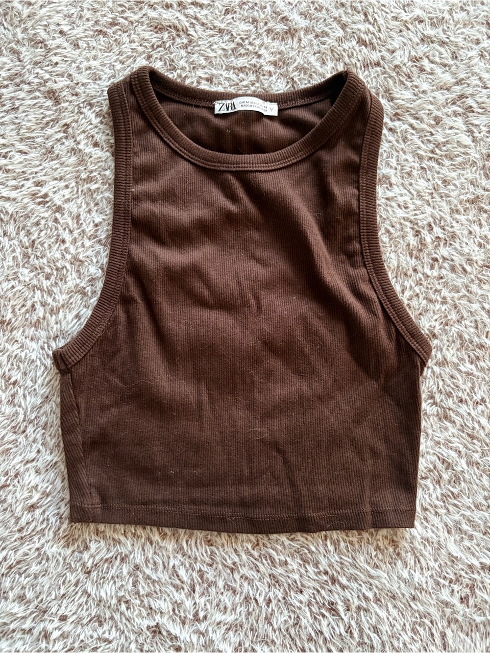 Zara Dark Brown Ribbed Crop Tank